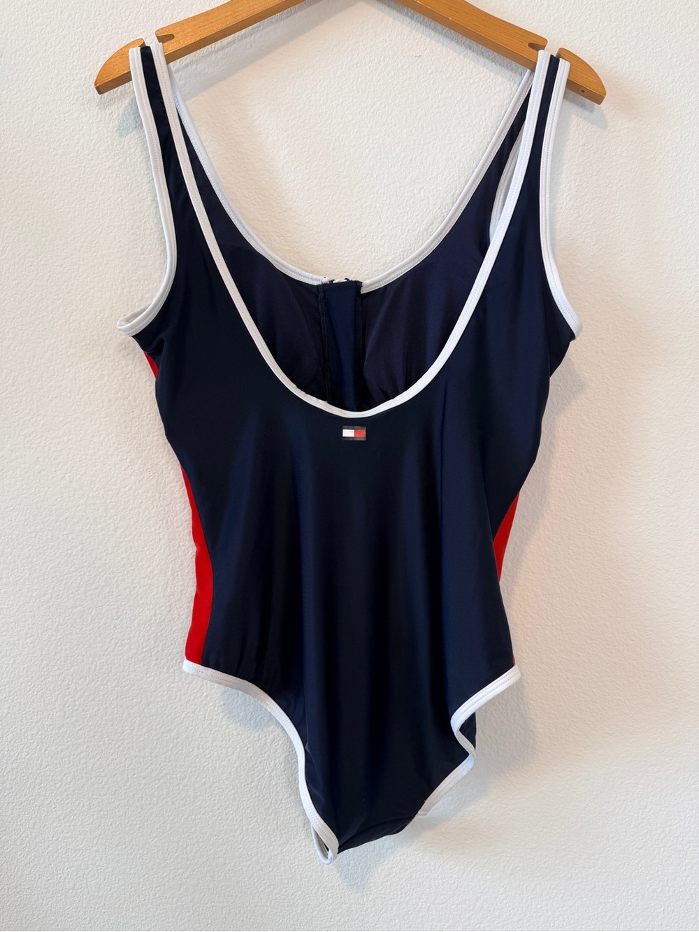 Tommy Hilfiger Americana Zip Front Colorblock Retro One Piece Swimsuit L - Picture 2 of 10